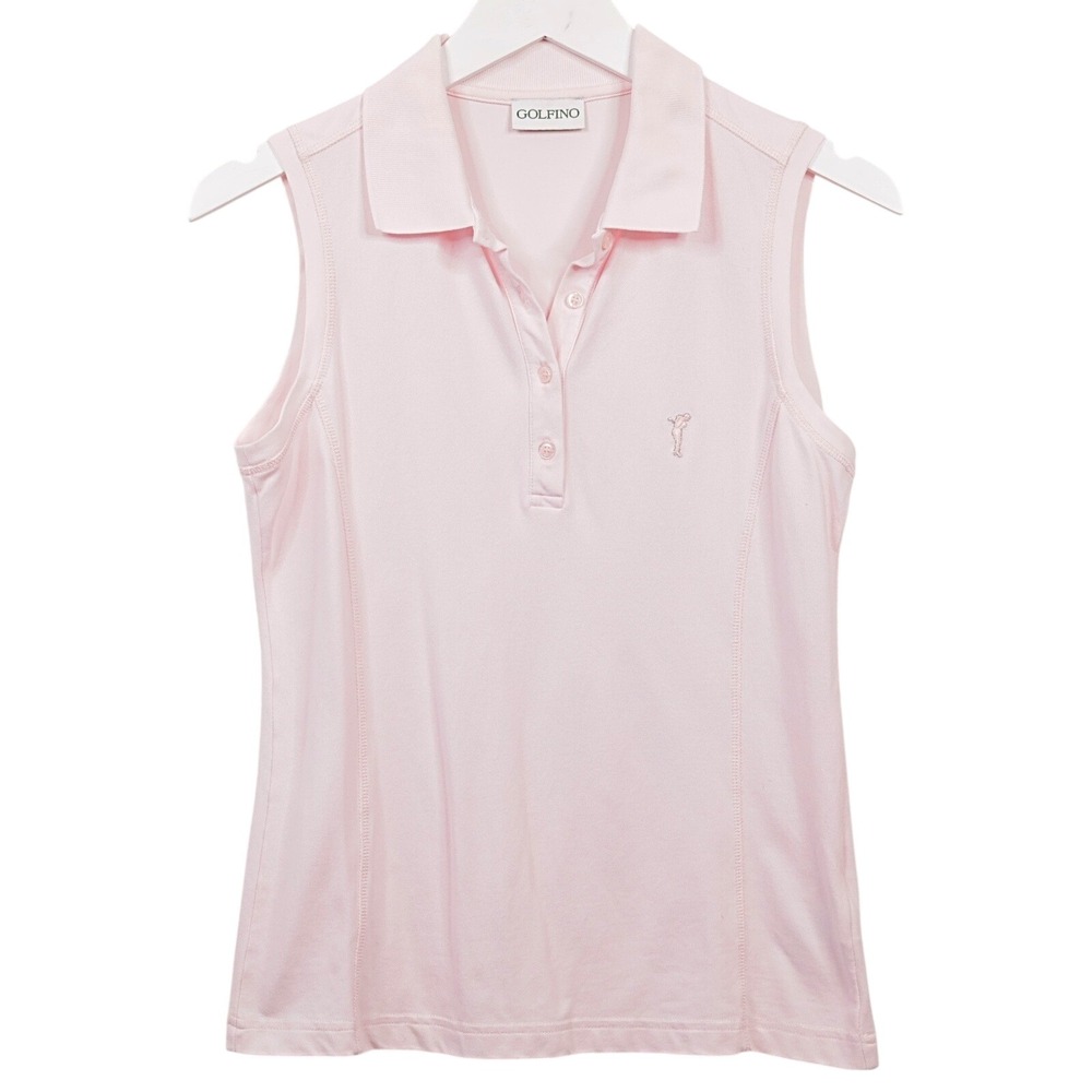 GOLFINO Sleeveless Golf Polo Shirt Embroidered Logo Pastel Pink Sz 38 S/M
